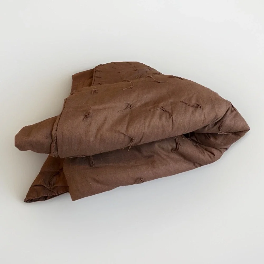 Handmade‎ Vintage Quilt Full Size 86x66 Heavy Brown Cotton Layering Quilt